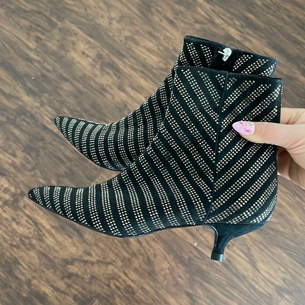 Zara Sparkly Studded Ankle Boots with Kitten Heels